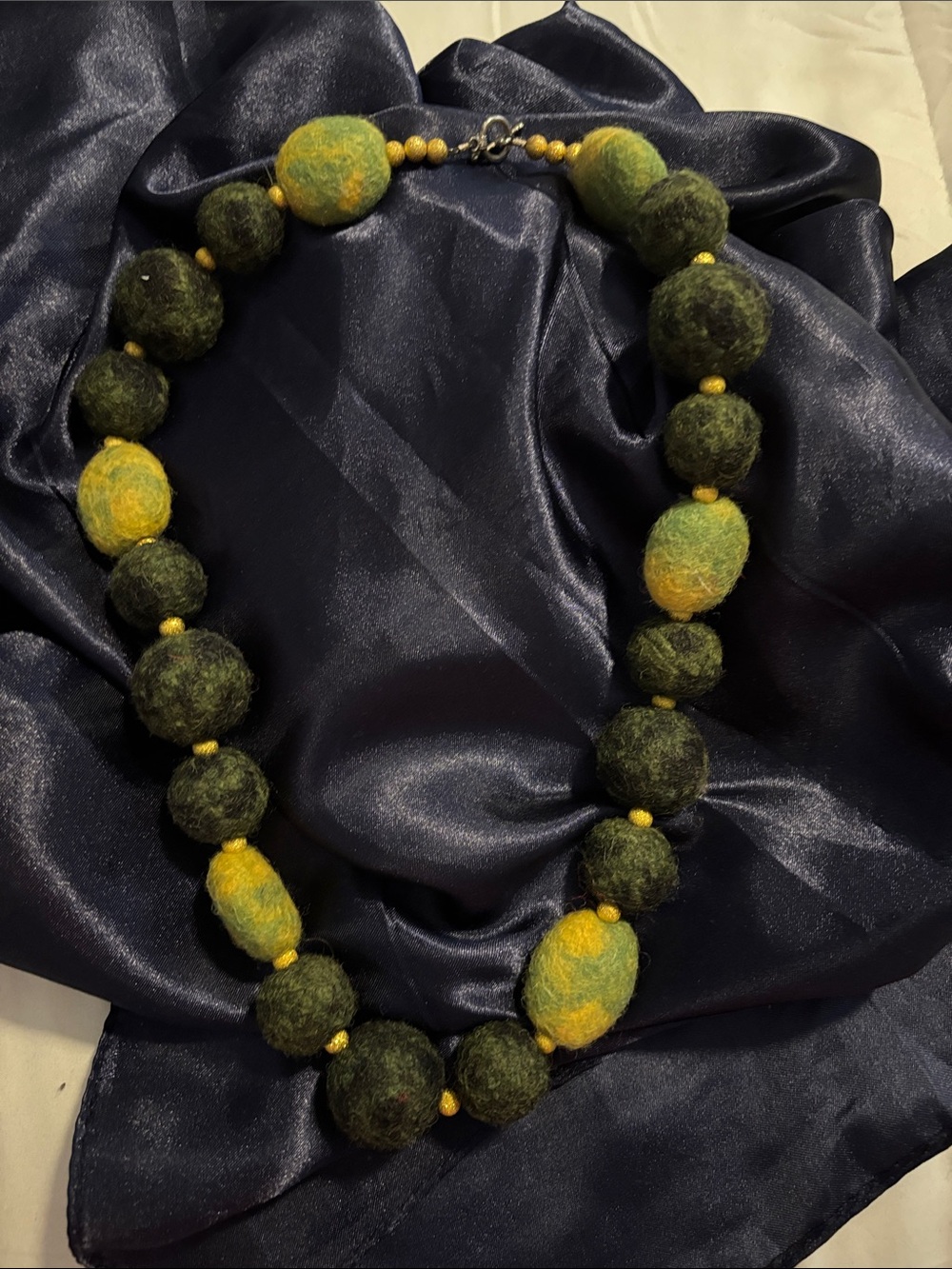 Artisan Felt Bead Necklace in Green and Yellow - Women Jewelry